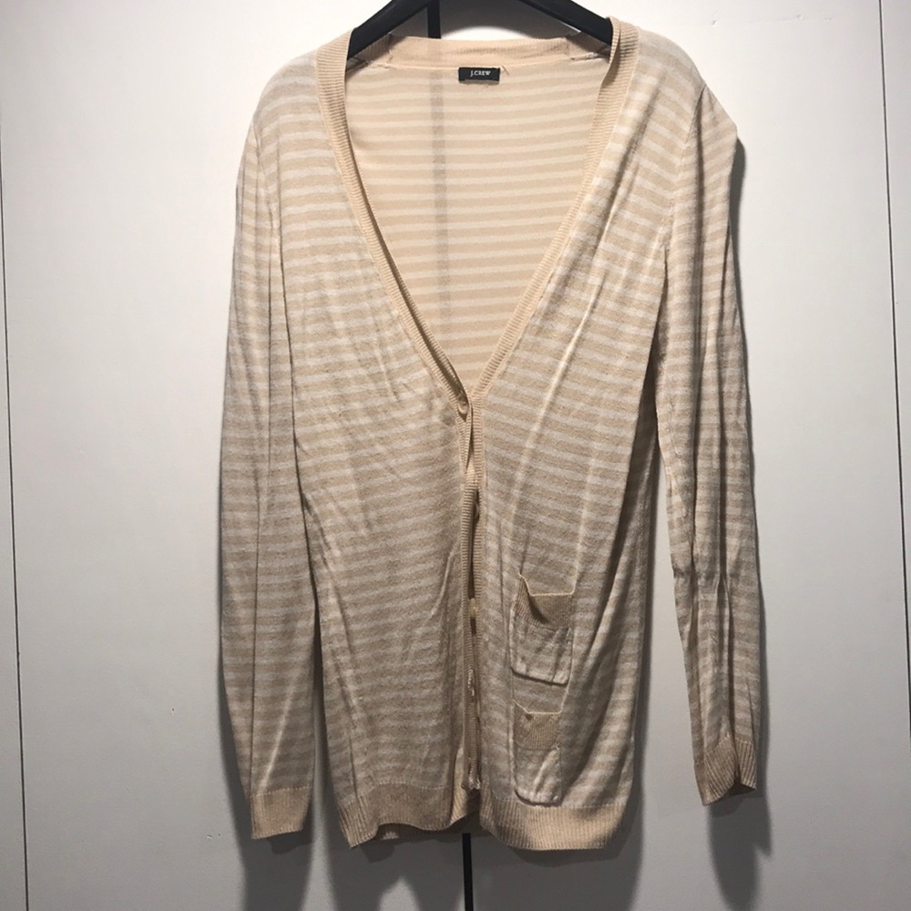 J Crew cardigan - white & tan stripe - size S